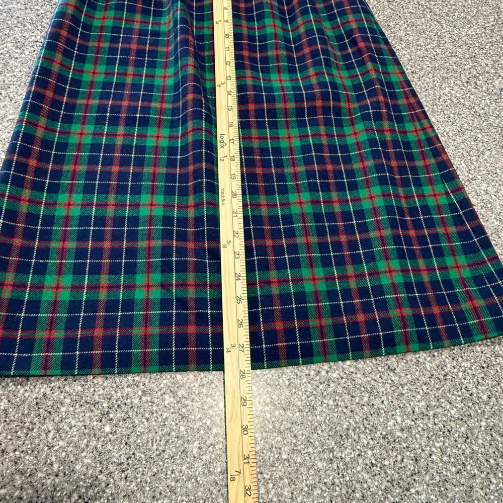 Vintage Pendleton Wool Plaid Midi Skirt Green Navy Red Pockets Made in USA 12 - Picture 7 of 9